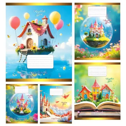 Тетради ученические 12 листов клетка Твердая Сказочный замок, 25 шт. в упаковке