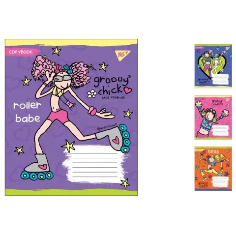 Тетради ученические 12 листов линия. YES GROOVY CHICK, 25 шт. в упаковке