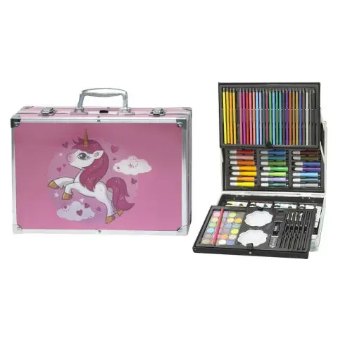 Набір для малювання та творчості Одноріг у валізці, 145 предметів (фарби, олівці, фломастери), 13543