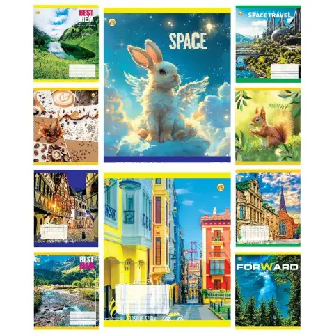 Зошити учнівські 96 аркушів клітинка Тверда Мікс 1, 10 шт. в упаковці