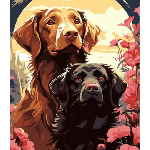 Набір для розпису по номерах Пара песиків, Strateg, 30x40 см, LY09