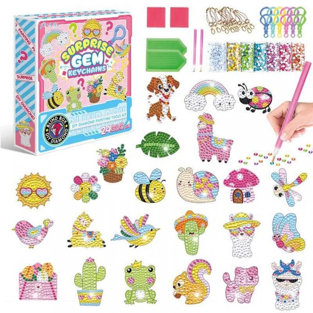 Алмазна мозаїка дитяча у винляді адвент-календаря, 24 брелоки, 24 кріплення, 2 таці, 2 стилуси 21007N