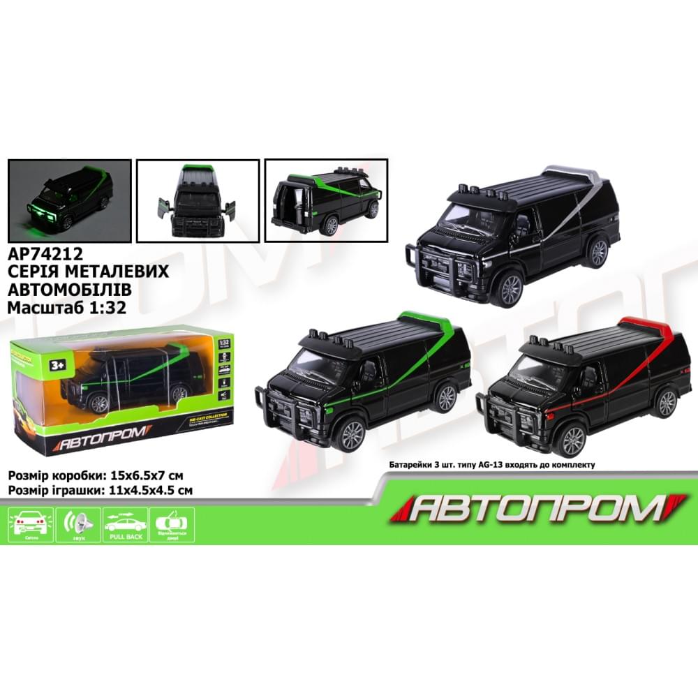 Машина мет. АВТОПРОМ 1:32,3 кольори, відкр.двері, батар.,світ., звук,кор.15*6,5*7см /48/