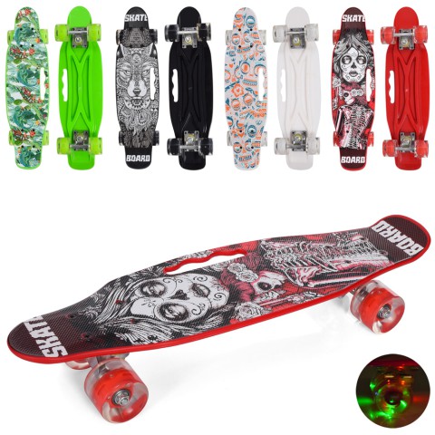 Скейт пенні борд, 58x16 см, алюмінієва підвіска, PU колеса зі світлом, ручка, MS0464 (В асортименті)