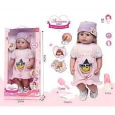 Лялька гумова, висота 52 см, заплющує очі, функціональна, прошите волосся, рухомі кінцівки, пляшечка, памперс, ходить на горщик, щітка для волосся, взуття, в кор. /12-2/