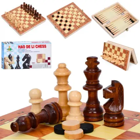 Шахи дерев'яні 3в1 нарди магнітні кубики TD2023124