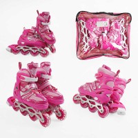 Роликові ковзани, розмір 29-33, PVC колеса, устілка 17-20 см, рожевий, INLINE SKATE, 70554-S