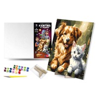 Картина за номерами Qbee Кіт-Пес з дерев’яною підставкою 40×50 см QB900-042