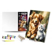 Набір для розпису по номерах Qbee "Кіт-Пес" з дерев'яною підставкою 40х50см QB900-042