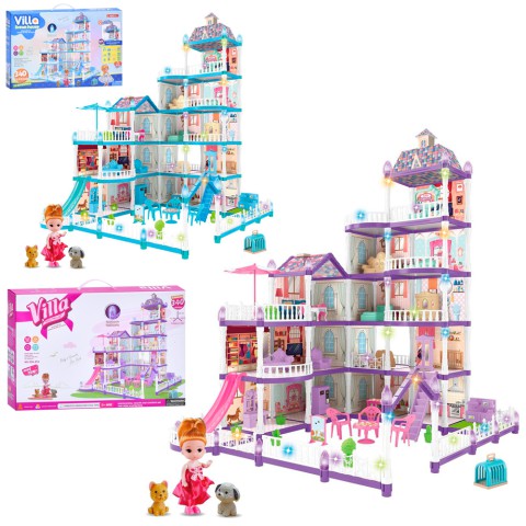 Будиночок 5 поверхів, світло, меблі, лялька 11 см, тварини, 340 деталей, 48x32x10 см (В асортименті)