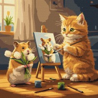 Набір для розпису по номерах Кіт художник, Ideyka, 40x40 см, КНО6758