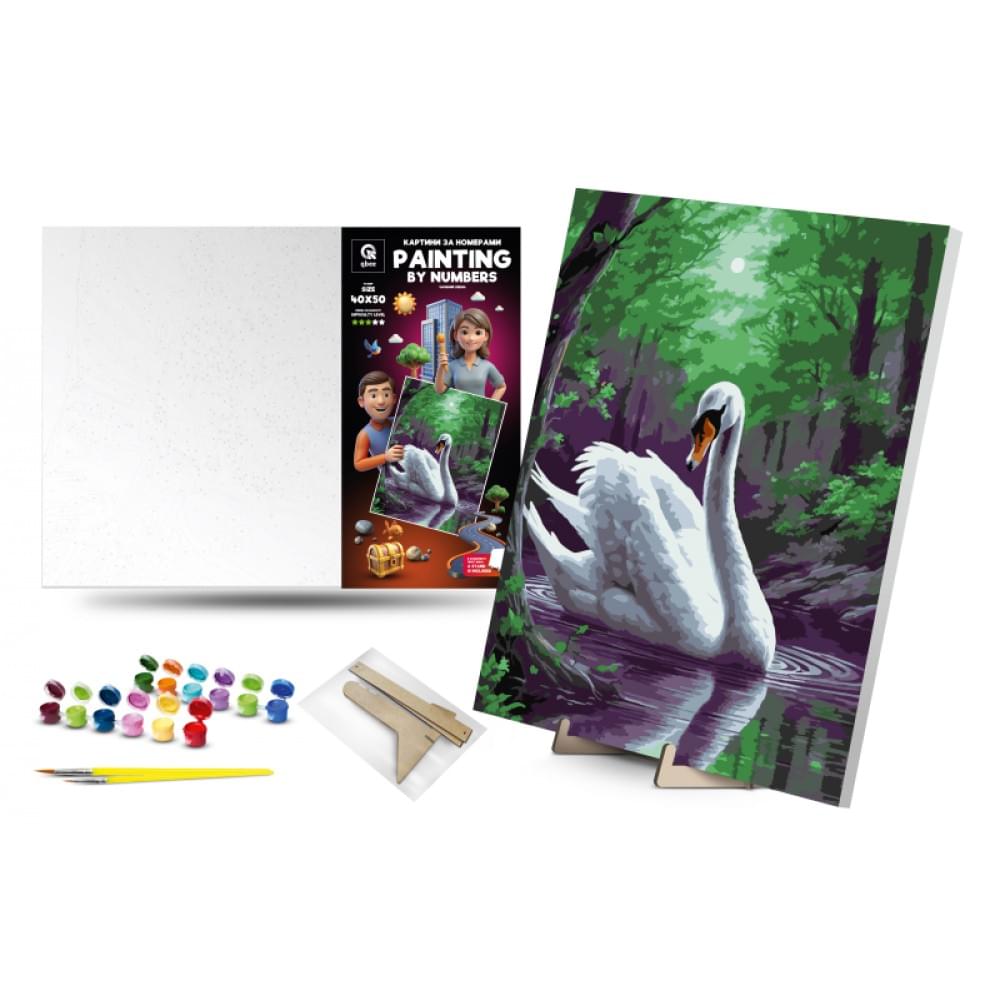 Набір для розпису по номерах Qbee "Чарівний лебідь" з дерев'яною підставкою 40х50см QB900-020