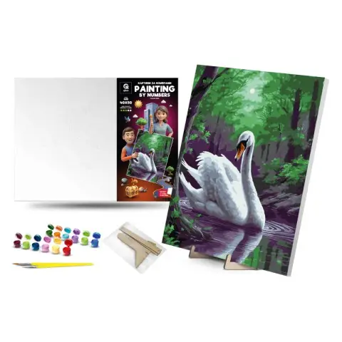 Картина за номерами Qbee Чарівний лебідь з дерев’яною підставкою 40×50 см QB900-020