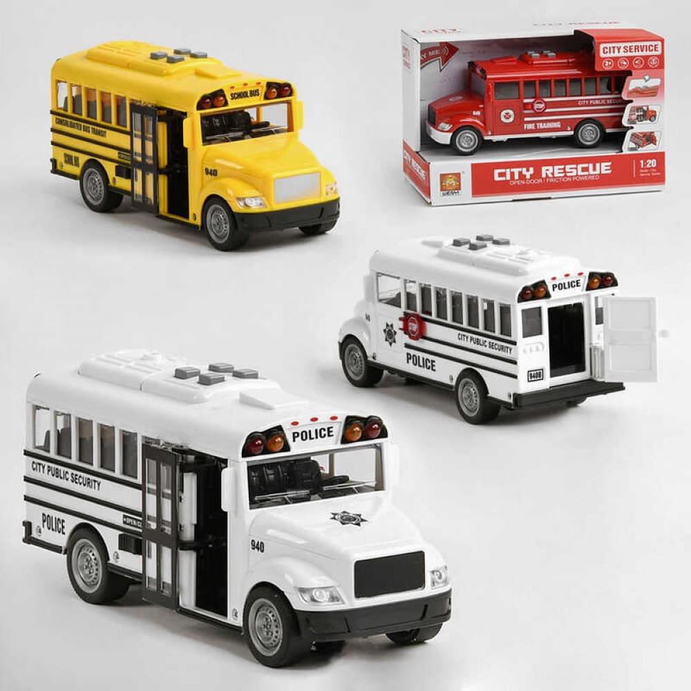 Автобус 3 кольори, підсвічування, звук, інерція, в кор., МІКС ВИДІВ /48/