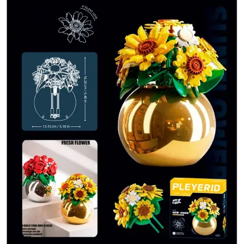 Конструктор SLUBAN Квіти у вазі Соняшники, 16.3 см, 22.5x24x8 см