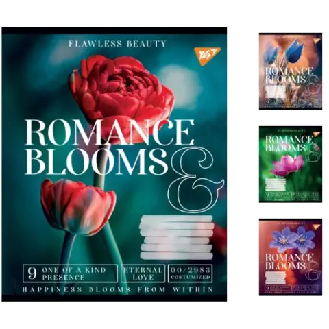Зошити учнівські 24 аркуша клітинка. YES Romance blooms, 20 шт. в упаковці