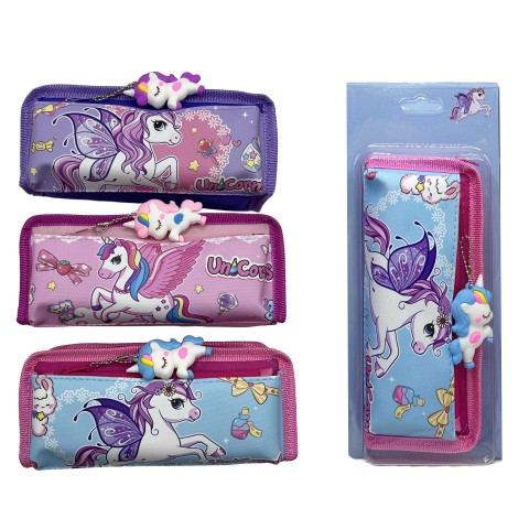 Пенал-косметичка із брелоком Єдиноріг, 2 змійки, 4x36 см (В асортименті)