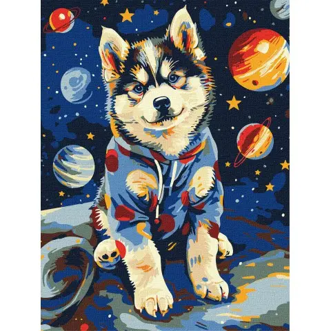Набір для розпису по номерах Космічний хаскі, Ideyka, 30x40 см, КНО6645