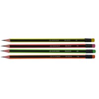 Олівець графітовий NEON, HB, чорно-неоновий, з гумкою, 12 шт.