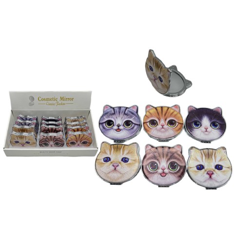 Дзеркало кишенькове косметичне Котик фігурне 8 см (В асортименті)