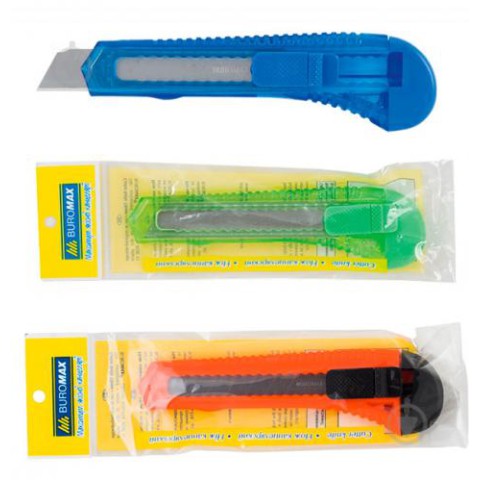 Ніж канцелярський, 18 мм, прозорий пластиковий корпус, фіксатор леза, Jobmax, 5 шт.