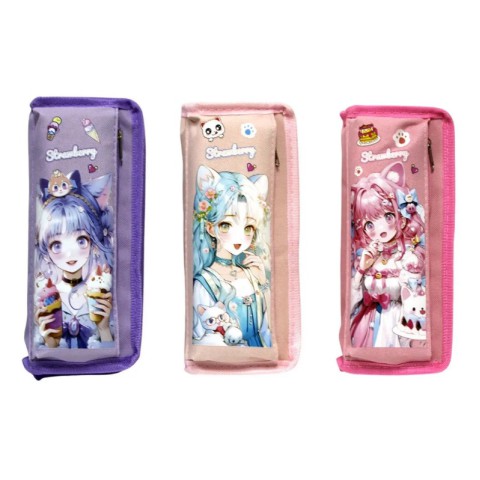 Пенал-косметичка на 2 відділення, Аніме дівчинка, 2736 (В асортименті)