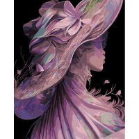 Набір для розпису по номерах Дівчина в капелюсі, Strateg, на чорному фоні, 40x50 см, AH1054