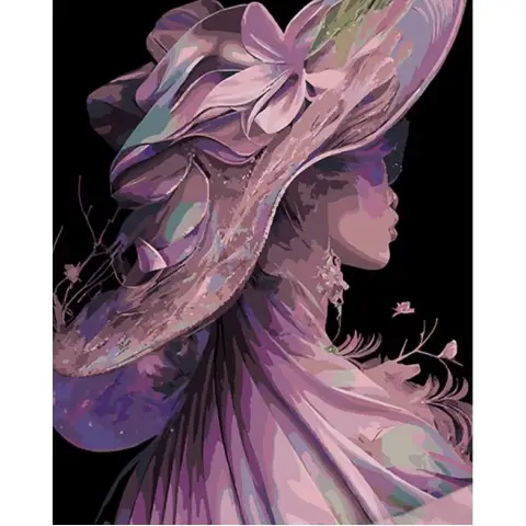 Набір для розпису по номерах Дівчина в капелюсі, Strateg, на чорному фоні, 40x50 см, AH1054