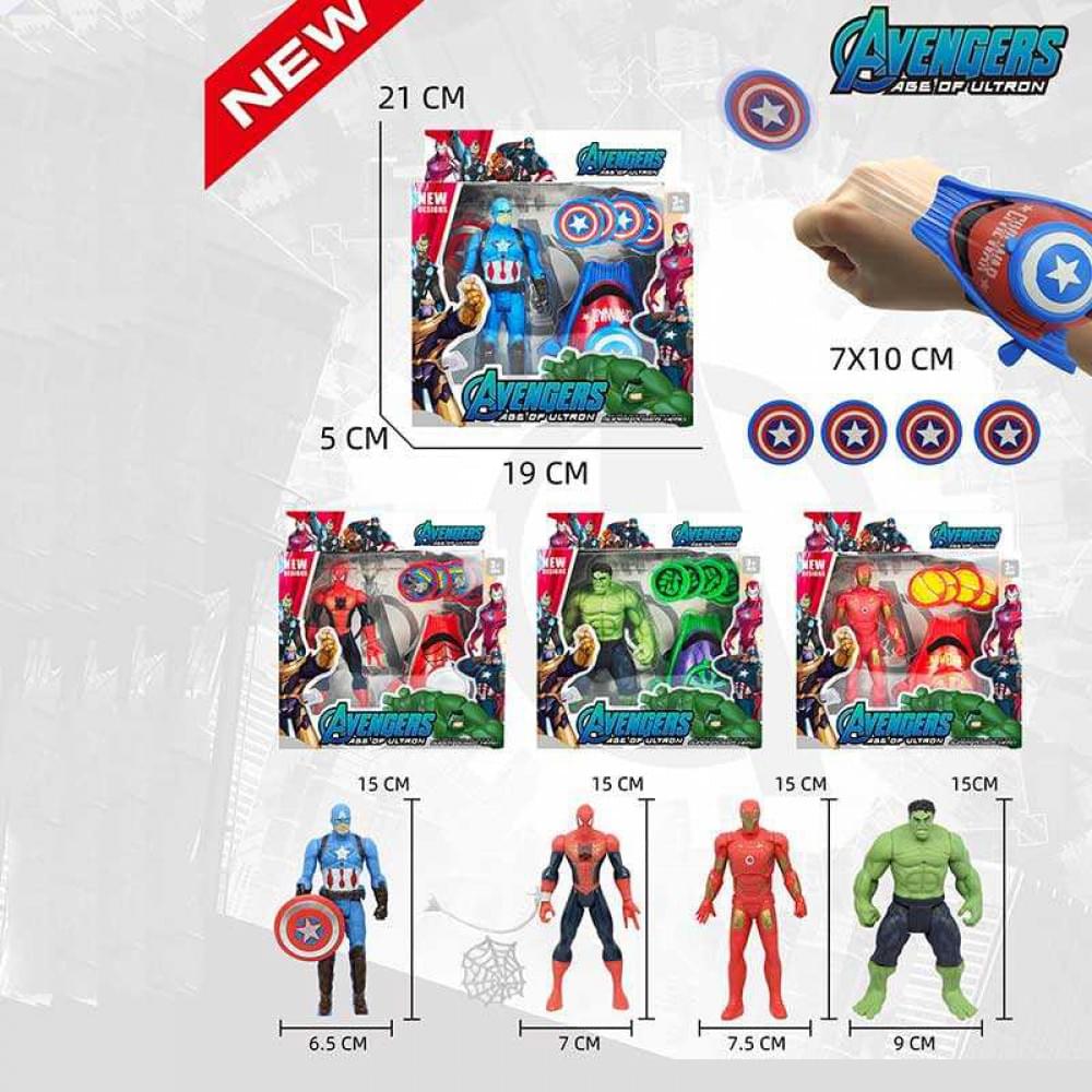 Набір героїв 1 фігурка, підсвічування, висота 15 см, механічний запускач, 4 диски, в кор, МІКС ВИДІВ /160-2/