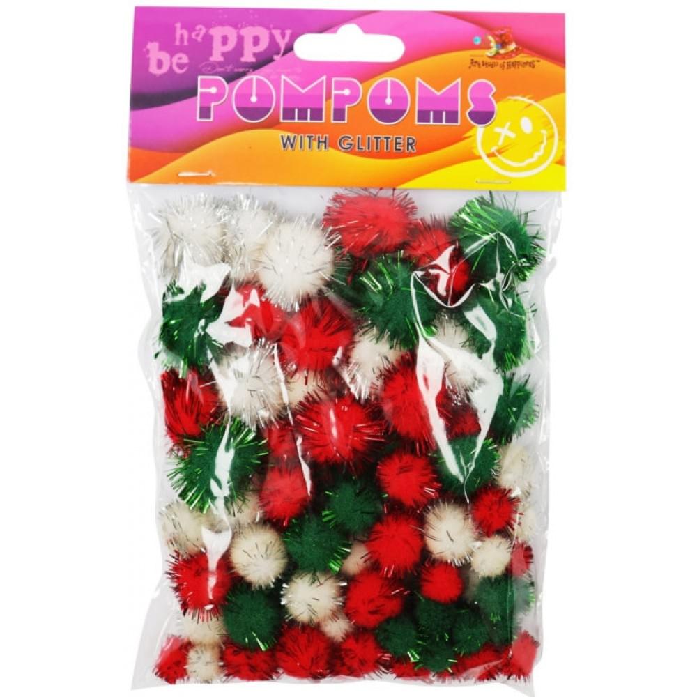 Помпони блискучі, різні розміри,3 кольори,80шт.MQ4029