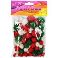 Помпони блискучі різні розміри 3 кольори набір 80 шт MQ4029