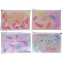 Папка для зошитів на змійці, А5+, Сипучі блискітки-Пір’я, 24x18.5 см