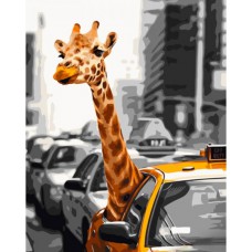 Картина за номерами  жираф у місті strateg розміром 40х50 см (gs925)