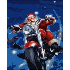 Картина за номерами  дід мороз на мотоциклі strateg розміром 40х50 см (gs1555)