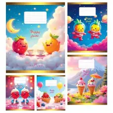 Тетради ученические 12 листов клетка Твердая Счастливые фрукты, 25 шт. в упаковке