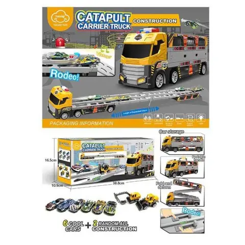 Трейлер-трек Будівельна спецтехніка 38×15 см трек 135 см запуск світло звук 2 метал + 6 пластик T909A