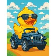 Набір з алмазною мозаїкою (вибірковою) "Качка на машині" 15x20см