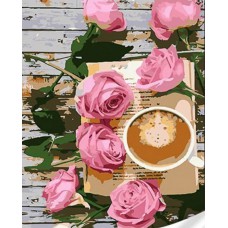 Набір для розпису по номерах Кава серед рожевих троянд Strateg розміром 30х40 см (SS1041)