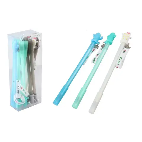 Ручка гелевая Кактус с петлей, синяя, 12 шт., 13336(587)