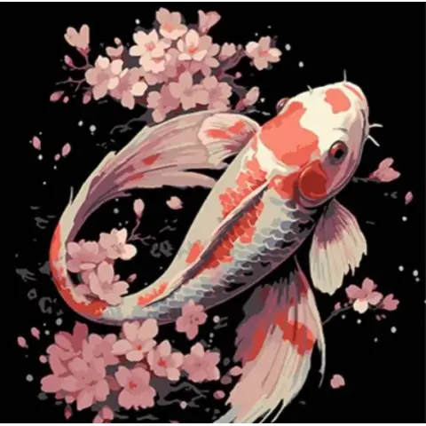 Набір для розпису по номерах Риба в акваріумі квітів, Strateg, на чорному фоні, 40x40 см, AV4040-73