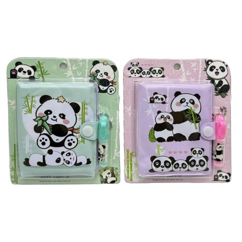 Блокнот на кнопці ПВХ з ручкою-брелоком Панда, 8x10 см, 45 аркушів (В асортименті)