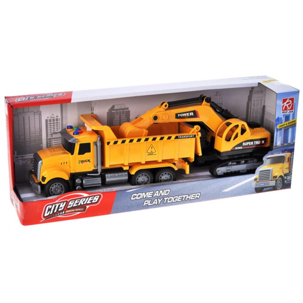 Машина самоскид RJ6674-6 з екскаватором, інерційна, озвучена, зі світлом, в коробці р.44,6x10x16,6 см