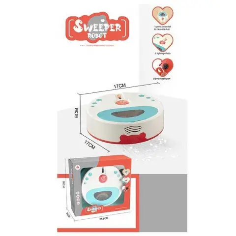 Робот-пилосос дитячий, на батарейках, звук, підсвічування, колесо вільного ходу, всмоктує пил, HJ604