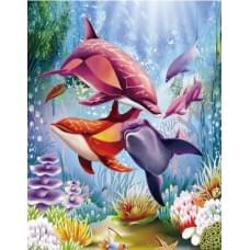 Алмазна мозаїка на підрамнику "Дельфіни" Josef Otten 40х50см, у картонній упаковці, 71294_BGLE