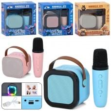 Колонка акум, 8-7-6,5см, мікрофон 13,5см, Bluetooth, FM, TFслот, наліпки, USBзарядне, мікс видів ( 2види дизайну LS,LBB, 2 види по функціям - світло/без світла), мікс кольорів, в кор-ці, 17-19-8,5см /30/
