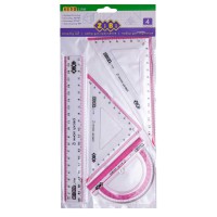 Комплект, лінійка 20 см, 2 косинці, транспортир, з рожевою смужкою