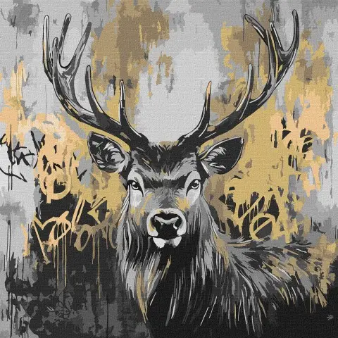 Набір для розпису по номерах Золотий олень з фарбами металік, Ideyka, 40x40 см, КНО6725