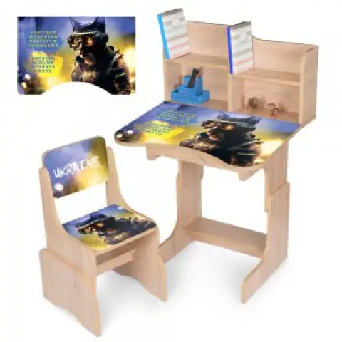 Парта зі стільчиком, 69.5x44.5 см, Кіт-воїн, абетка, N2071-2-3