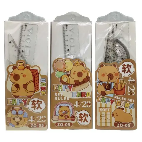 Набір лінійок Flex Капібара, 20 см, 2 трикутники, транспортир, ZH-0586