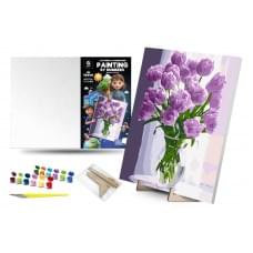 Набір для розпису по номерах Qbee "Неймовірні тюльпани" з дерев'яною підставкою 30х40 см QB900-070